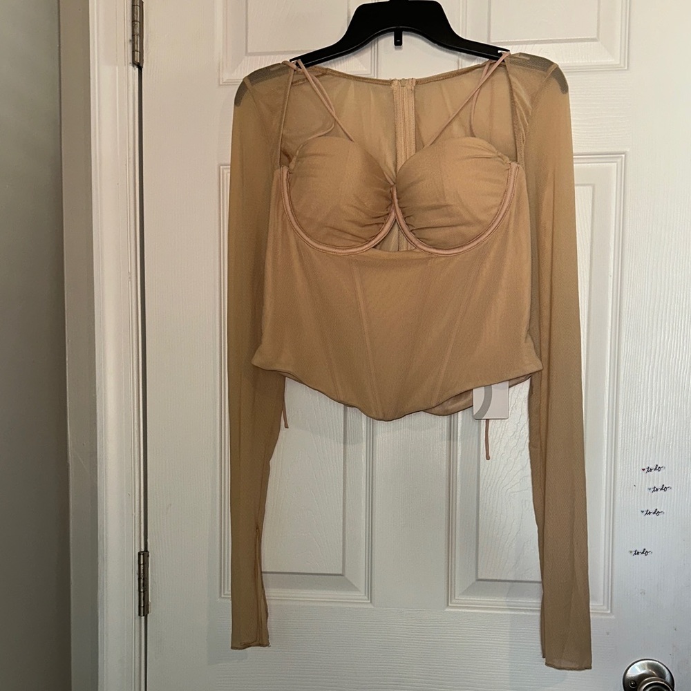 Chic Tan Long Sleeve Women's Blouse